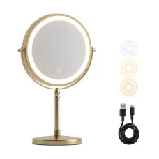 Embellir Lighted Makeup Mirror Double Sided 10X Magnifying Rechargeable LED Tabletop Gold Finish Mirror