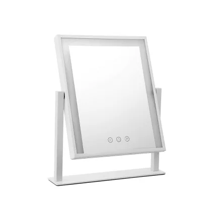 Embellir Standing Makeup Mirror, Metal, 25x30cm, White, LED Light, 360° Rotatable, Hollywood Vanity Style