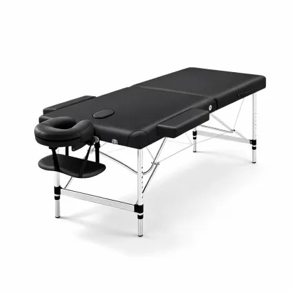 Zenses Aluminium Massage Table, 70cm, Black - Portable 2-Fold Beauty Bed with Adjustable Cradle & 250kg Capacity