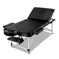 Zenses Professional Massage Table, Aluminium, 80cm Wide, Black - Portable 3 Fold Beauty Bed with Adjustable Features