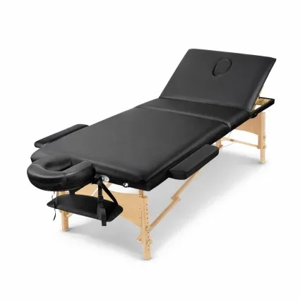 Zenses Wooden Massage Table, 3 Fold Portable Beauty Bed, 75cm Wide, Black, Adjustable Heights, Sturdy, Waterproof
