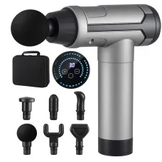 Everfit Massage Gun 30-Speed, 6 Heads, High-Torque Motor, Rechargeable, Quiet, 2-Hour Use, Black, Muscle Relief