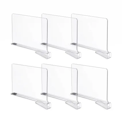 Artiss 6 Pack Clear Closet Shelf Dividers Organisers for Wardrobes Bookshelves Pantry and Bathroom Storage