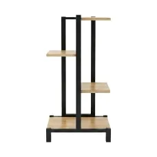 Artiss 4-Tier Plant Stand, Zigzag Design, Metal Frame & Particle Board, Indoor/Outdoor Use, 40x23x75cm, Black/Oak