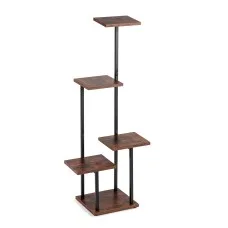Artiss 5-Tier Plant Stand, Metal and Wood Shelf, Indoor Outdoor, Black and Brown