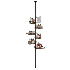 Artiss 6-Tier Tension Pole Shower Caddy Steel Corner Bathroom Shelf Black 79-310cm Tool-Free Assembly