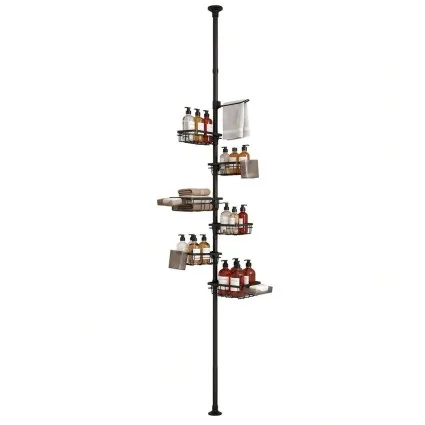 Artiss 6-Tier Tension Pole Shower Caddy Steel Corner Bathroom Shelf Black 79-310cm Tool-Free Assembly