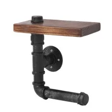 Artiss Rustic DIY Pipe Shelf Toilet Paper Holder - Adjustable Height, Pine Wood & Metal, 23x14cm, Indoor/Outdoor Use