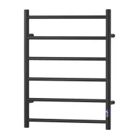 Devanti Heated Towel Rail 6 Bar Electric Warmer Rack, Carbon Steel, Black, Timer, Wall Mounted, Waterproof, 80W