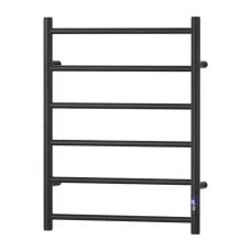 Devanti Heated Towel Rail 6 Bar Electric Warmer Rack, Carbon Steel, Black, Timer, Wall Mounted, Waterproof, 80W