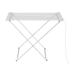 Devanti Heated Towel Rail Electric Clothes Airer: 8-Bar Foldable Drying Rack, 120W, Rust-Proof Aluminium, 93x72x48cm