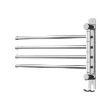 Devanti 4 Bar Stainless Steel Towel Rail Rack Holder, Wall Mounted Swivel Design with Hook, 36x25cm, Rust-Resistant