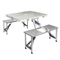 Weisshorn Folding Camping Table Set - Portable Aluminium Outdoor Picnic BBQ with 2 Bench Chairs, Seats 4, 35kg Capacity Weisshorn Folding Camping Table Set - Portable Aluminium Outdoor Picnic BBQ with 2 Bench Chairs, Seats 4, 35kg Capacity