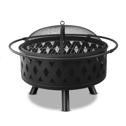 Grillz 2-in-1 Fire Pit BBQ Grill, Steel, 82cm, Black, All-Season Outdoor Table with Safety Ring and Accessories