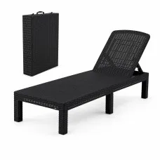 Gardeon Foldable Sun Lounger Recliner Chair with 4-Position Backrest Black
