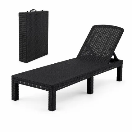 Gardeon Foldable Sun Lounger Recliner Chair with 4-Position Backrest Black