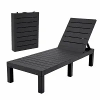 Gardeon Outdoor Folding Sun Lounger Recliner 4-Position Black Slatted Patio Pool Beach Chair 150kg