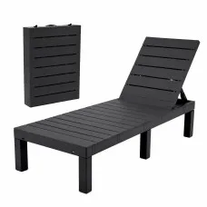 Gardeon Outdoor Folding Sun Lounger Recliner 4-Position Black Slatted Patio Pool Beach Chair 150kg