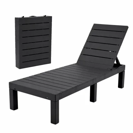 Gardeon Outdoor Folding Sun Lounger Recliner 4-Position Black Slatted Patio Pool Beach Chair 150kg