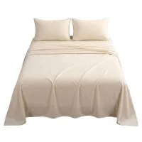 Giselle Bedding Queen Sheet Set 150 GSM Micro Flannel 40cm Deep Pocket Cream White Anti-Pilling Fast Drying