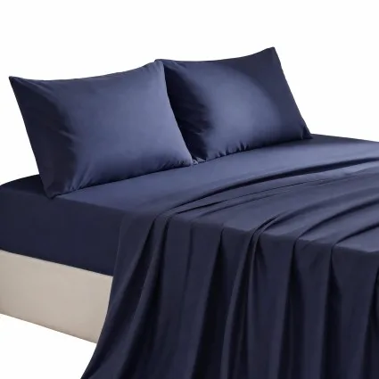 Giselle Bedding King Cotton Sheet Set 500TC 40cm Deep Pocket Sateen Navy Blue