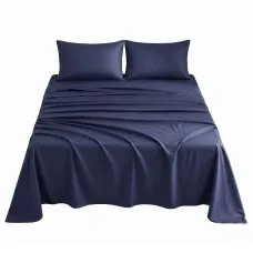 Giselle Bedding Queen Cotton Sheet Set 500TC 40cm Deep Pocket Navy Blue