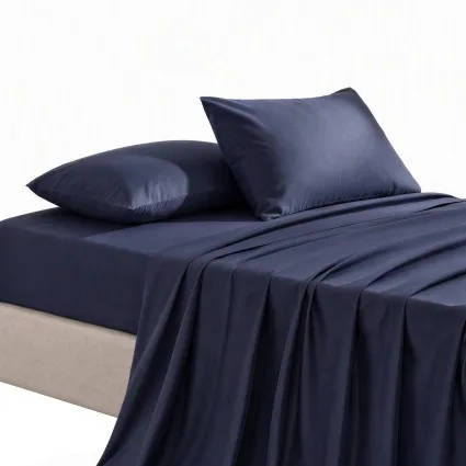 Giselle Bedding Single 500TC Cotton Sheet Set 40cm Deep Pocket Sateen Navy Blue