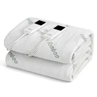 Giselle Bedding Electric Blanket Double Bamboo Fabric Fitted Heated Underlay 9 Settings 12-Hour Timer White