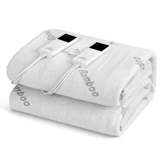 Giselle Bedding Electric Blanket Double Bamboo Fabric Fitted Heated Underlay 9 Settings 12-Hour Timer White