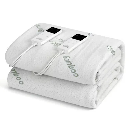 Giselle Bedding Electric Blanket Double Bamboo Fabric Fitted Heated Underlay 9 Settings 12-Hour Timer White