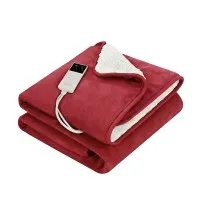 Giselle Bedding Electric Throw Rug 160cm x 130cm Dual-Sided Heated Blanket with 9 Settings Burgundy