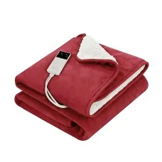 Giselle Bedding Electric Throw Rug 160cm x 130cm Dual-Sided Heated Blanket with 9 Settings Burgundy