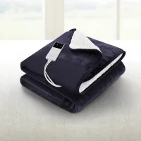 Giselle Electric Throw Rug Heated Blanket Charcoal Double Sided Flannel Sherpa 160x130cm 9 Heat Levels 9H Timer