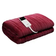 Giselle Bedding Electric Throw Rug Heated Blanket 160cm Burgundy with 9 Heat Settings