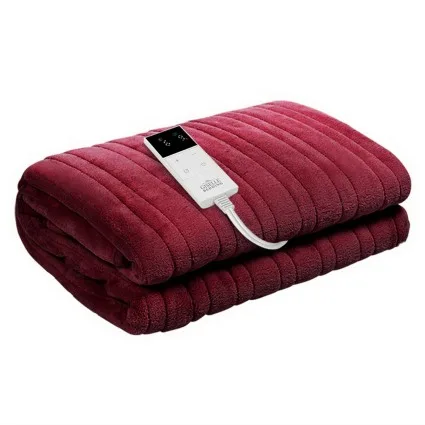 Giselle Bedding Electric Throw Rug Heated Blanket 160cm Burgundy with 9 Heat Settings
