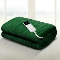 Giselle Bedding Heated Electric Throw Rug, Washable Coral Fleece, 10 Heat Settings, Green, 160x130cm, 1-Year Warranty