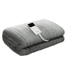 Giselle Bedding Heated Electric Throw Rug 160cm x 130cm Washable Fleece Blanket 9 Settings Silver