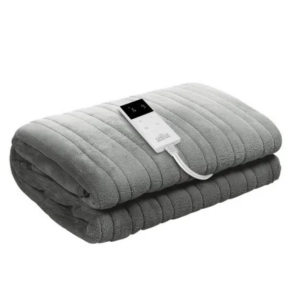 Giselle Bedding Heated Electric Throw Rug 160cm x 130cm Washable Fleece Blanket 9 Settings Silver