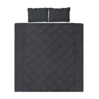 Giselle Bedding Diamond Pintuck Queen Quilt Cover Set - 100% Microfibre, Elegant Black, 3-Piece, Machine Washable