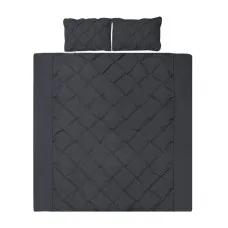 Giselle Bedding Diamond Pintuck Queen Quilt Cover Set - 100% Microfibre, Elegant Black, 3-Piece, Machine Washable