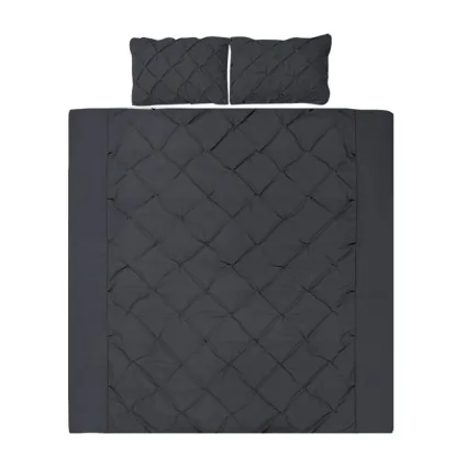 Giselle Bedding Diamond Pintuck Queen Quilt Cover Set - 100% Microfibre, Elegant Black, 3-Piece, Machine Washable
