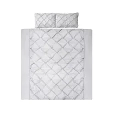 Giselle Bedding Diamond Pintuck Quilt Cover Set King Size - Luxurious Grey 3-Piece Microfibre, Machine Washable