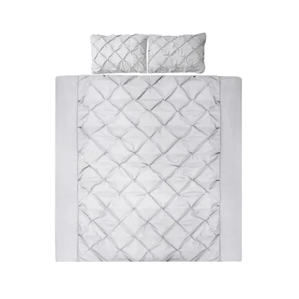 Giselle Bedding Queen 3-Piece Diamond Pintuck Quilt Cover Set, Grey - Premium Microfibre, Elegant and Breathable
