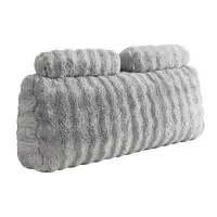 Giselle Bedding Wedge Pillow Headboard Double with Faux Rabbit Fur Cover and Dual Storage Pockets