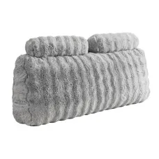 Giselle Bedding Wedge Pillow Headboard Double with Faux Rabbit Fur Cover and Dual Storage Pockets