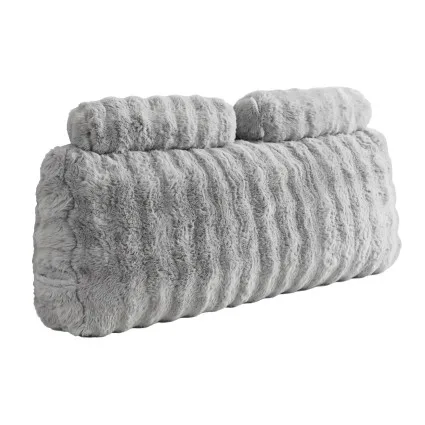 Giselle Bedding Wedge Pillow Headboard Double with Faux Rabbit Fur Cover and Dual Storage Pockets
