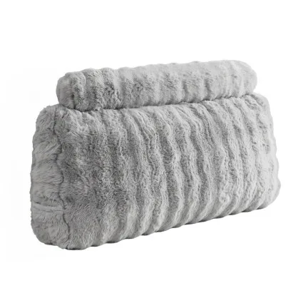 Giselle Bedding King Single Wedge Pillow Headboard with Washable Faux Rabbit Fur Cover Dual Pockets and Neck Roll