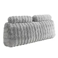 Giselle Bedding Wedge Pillow Headboard Queen with Faux Rabbit Fur Cover and Dual Storage Pockets