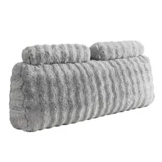 Giselle Bedding Wedge Pillow Headboard Queen with Faux Rabbit Fur Cover and Dual Storage Pockets