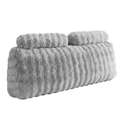 Giselle Bedding Wedge Pillow Headboard Queen with Faux Rabbit Fur Cover and Dual Storage Pockets